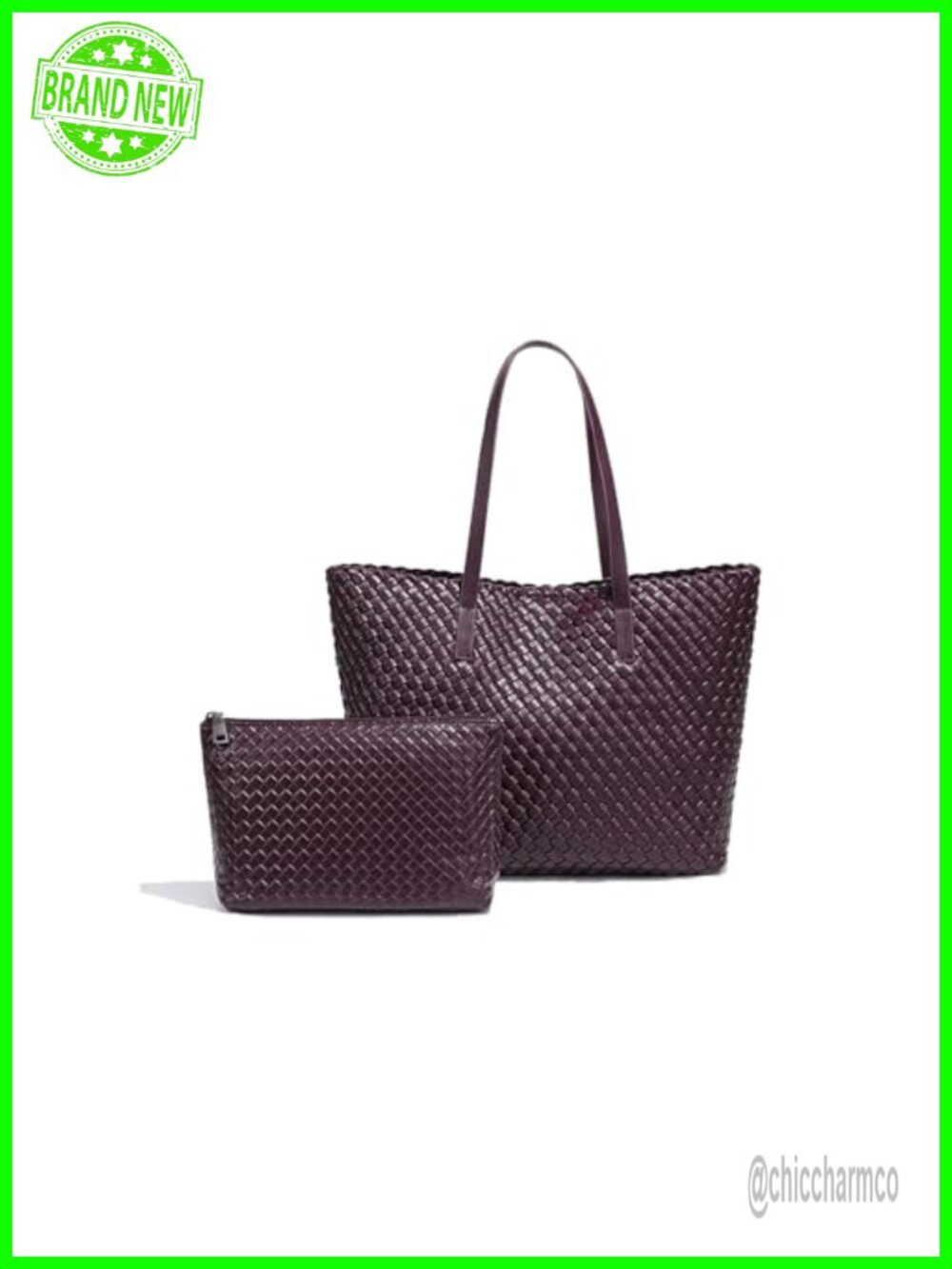 Woven Vegan Leather Tote Bag and Wallet Set Large Capacity Top Handle Shoulder